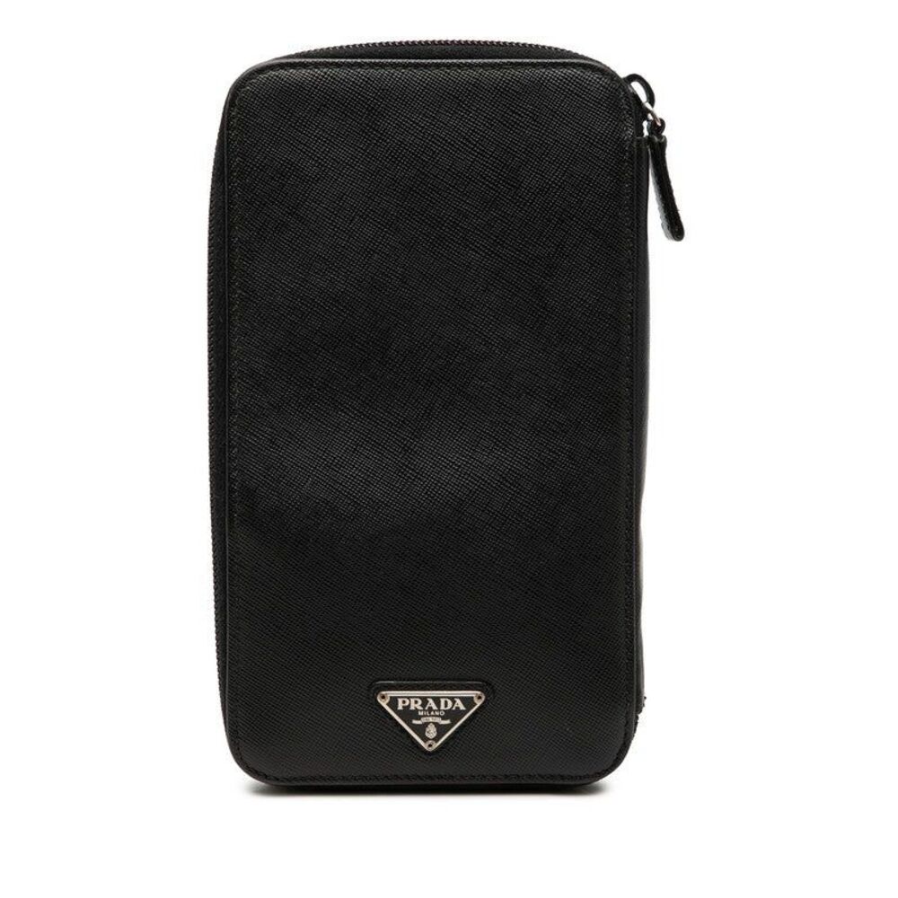 Prada Triangle Logo Plate Saffiano Long Wallet